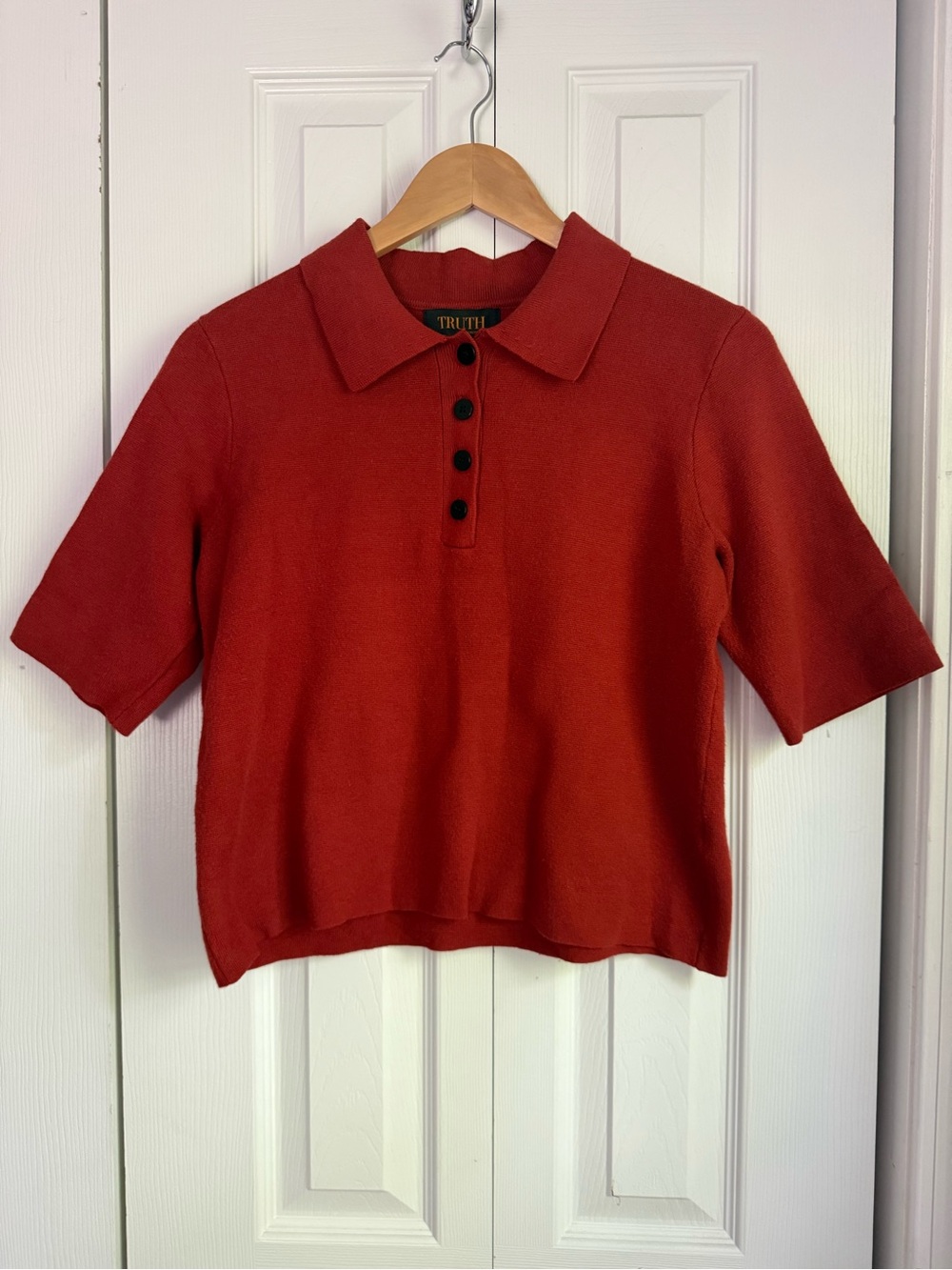 TRUTH by Republic Cropped Rust Polo Knit Top